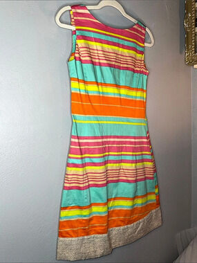 Maxsport Striped Mini Dress in Turquoise & Orange Size XS